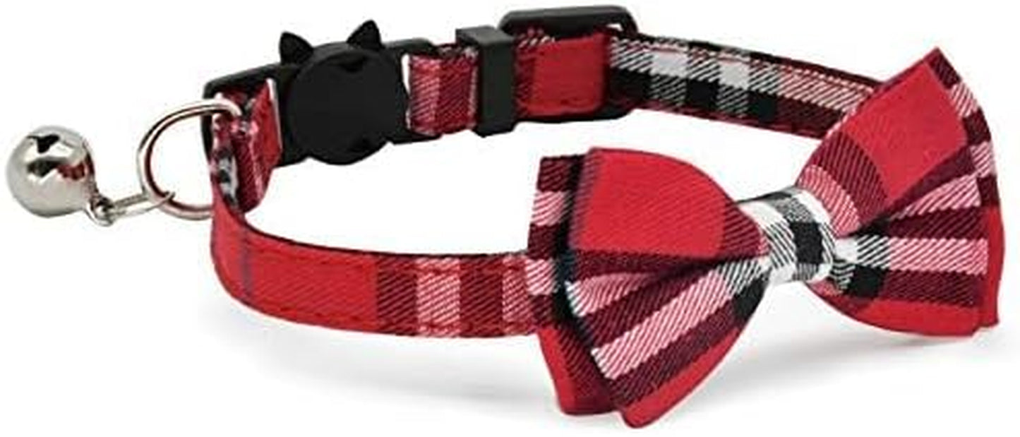 2 Pack/Set Cat Collar Breakaway with Cute and Bell for Kitty and Some Puppies, Adjustable from 7.8-10.5 Inch (Black+Red)