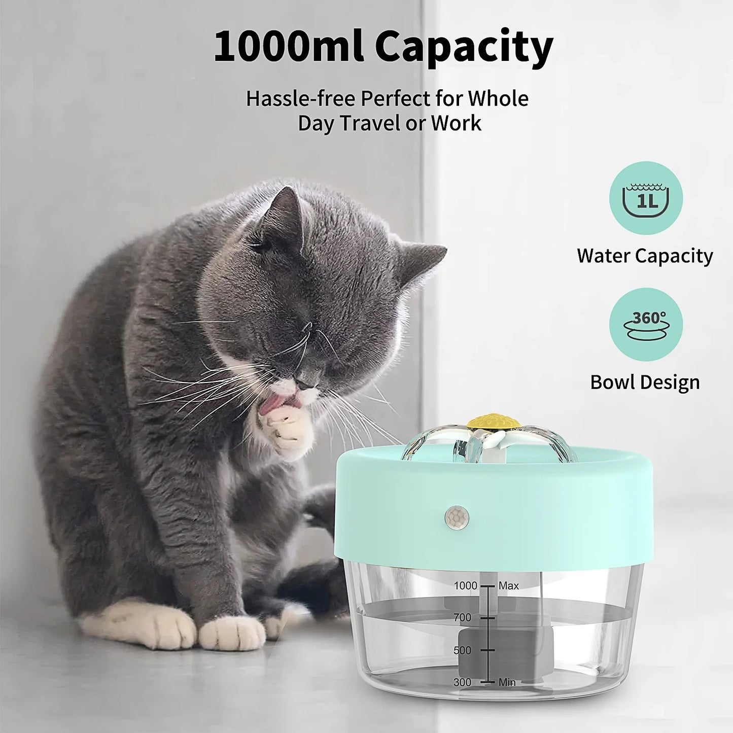 35oz Cat Water Fountain – Automatic, Battery-Powered Pet Drinking Fountain (Blue)