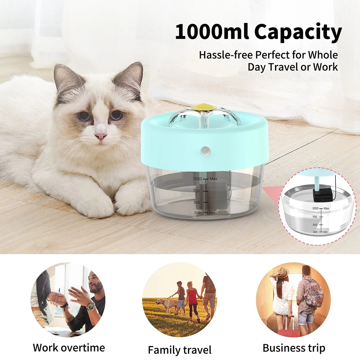35oz Cat Water Fountain – Automatic, Battery-Powered Pet Drinking Fountain (Blue)