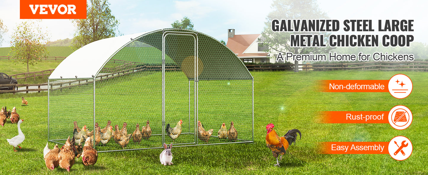 VEVOR Walk-In Chicken Coop – Large Metal Cage with Waterproof Cover (9.8'x6.5'x6.5')