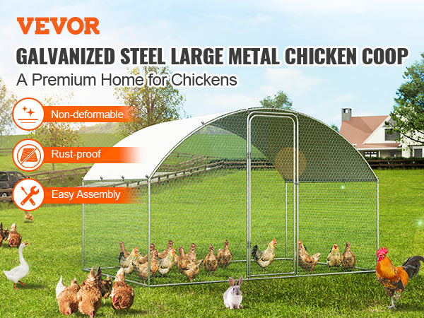 VEVOR Walk-In Chicken Coop – Large Metal Cage with Waterproof Cover (9.8'x6.5'x6.5')