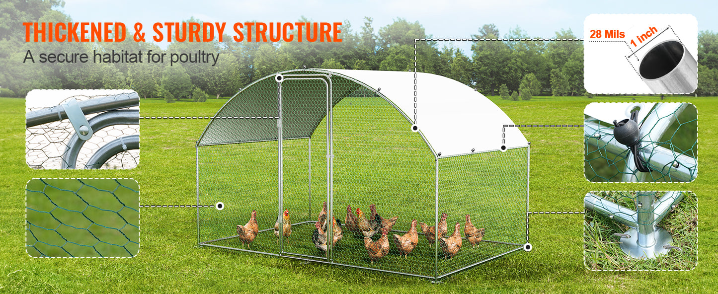 VEVOR Walk-In Chicken Coop – Large Metal Cage with Waterproof Cover (9.8'x6.5'x6.5')