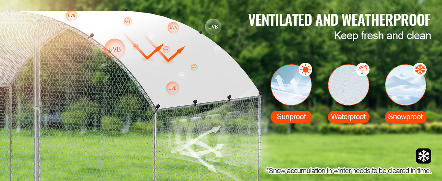 VEVOR Walk-In Chicken Coop – Large Metal Cage with Waterproof Cover (9.8'x6.5'x6.5')