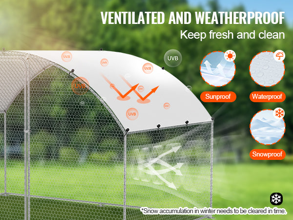 VEVOR Walk-In Chicken Coop – Large Metal Cage with Waterproof Cover (9.8'x6.5'x6.5')