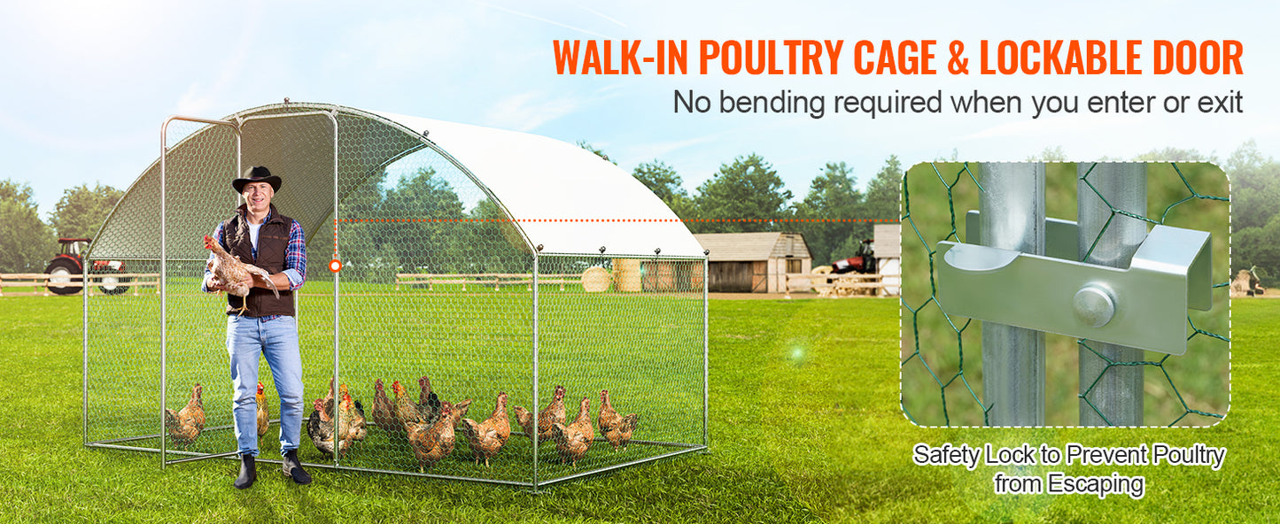 VEVOR Walk-In Chicken Coop – Large Metal Cage with Waterproof Cover (9.8'x6.5'x6.5')