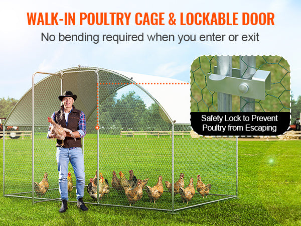 VEVOR Walk-In Chicken Coop – Large Metal Cage with Waterproof Cover (9.8'x6.5'x6.5')