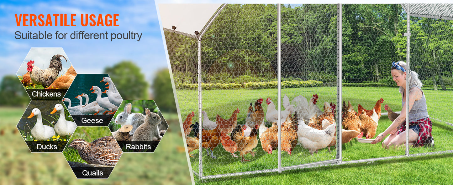 VEVOR Walk-In Chicken Coop – Large Metal Cage with Waterproof Cover (9.8'x6.5'x6.5')