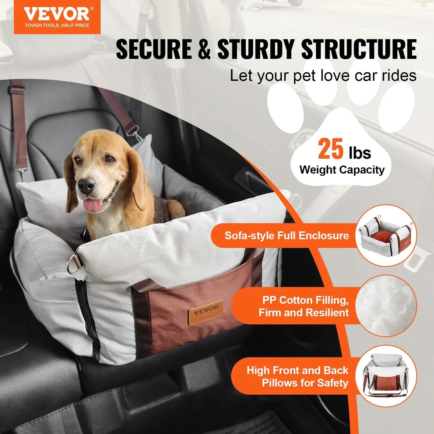 VEVOR Dog Car Seat – Gray Booster for Small Pets (up to 25 lbs)