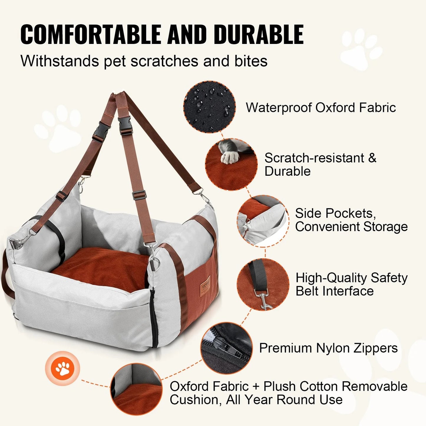 VEVOR Dog Car Seat – Gray Booster for Small Pets (up to 25 lbs)