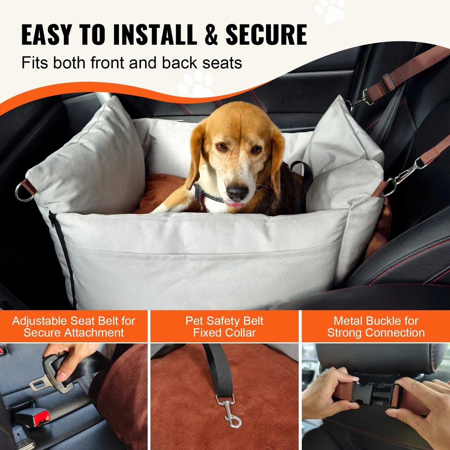 VEVOR Dog Car Seat – Gray Booster for Small Pets (up to 25 lbs)