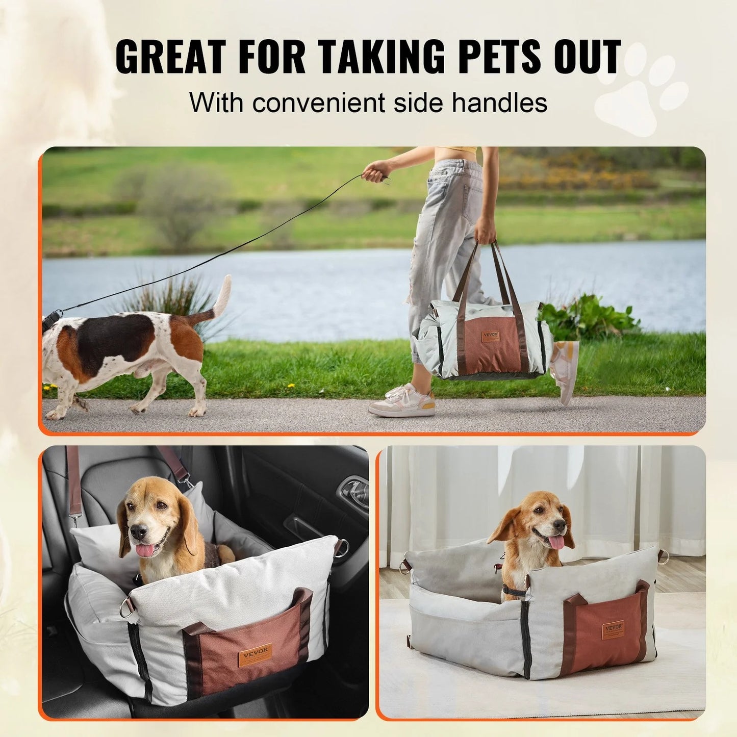 VEVOR Dog Car Seat – Gray Booster for Small Pets (up to 25 lbs)