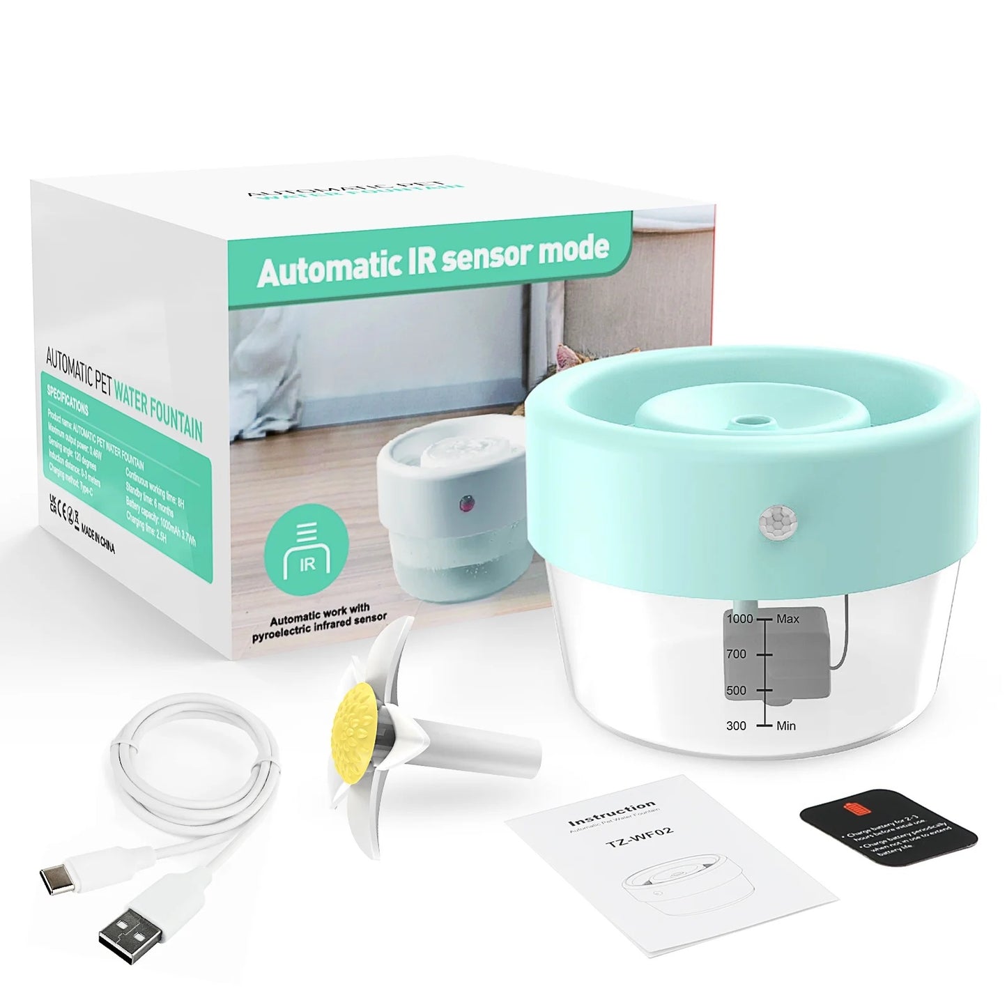35oz Cat Water Fountain – Automatic, Battery-Powered Pet Drinking Fountain (Blue)