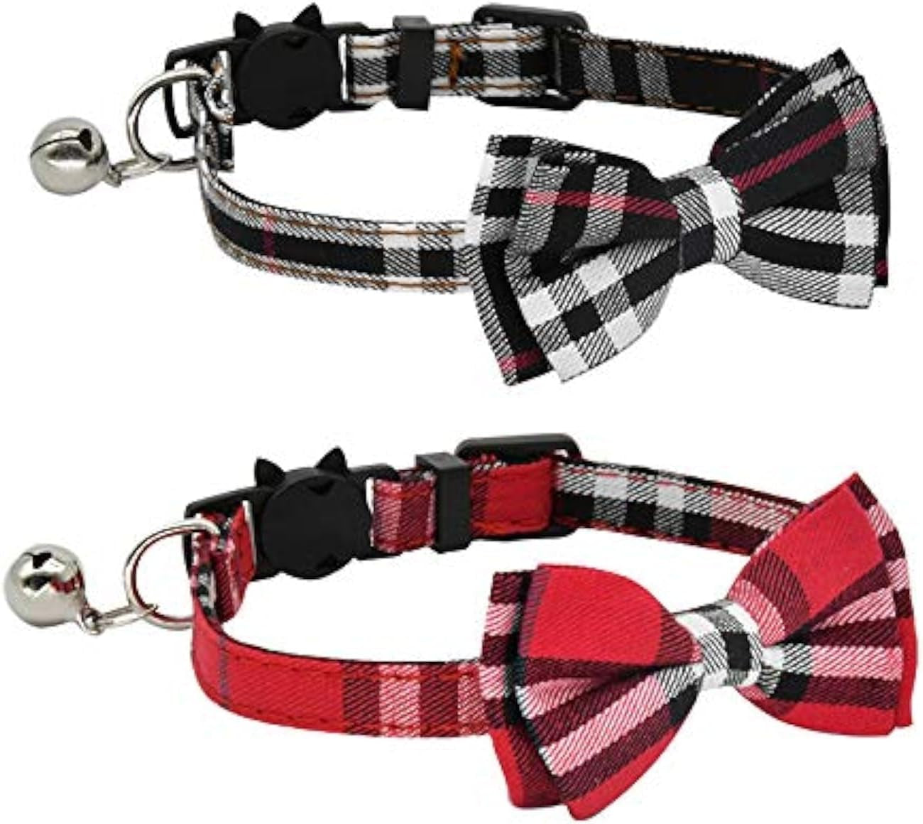 2 Pack/Set Cat Collar Breakaway with Cute and Bell for Kitty and Some Puppies, Adjustable from 7.8-10.5 Inch (Black+Red)