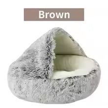 Plush Hooded Cat & Dog Bed – Fluffy 2-in-1 Nest for Small Pets