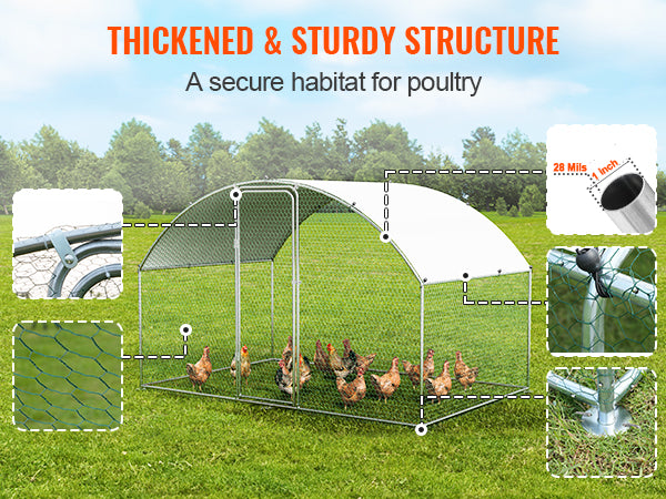 VEVOR Walk-In Chicken Coop – Large Metal Cage with Waterproof Cover (9.8'x6.5'x6.5')