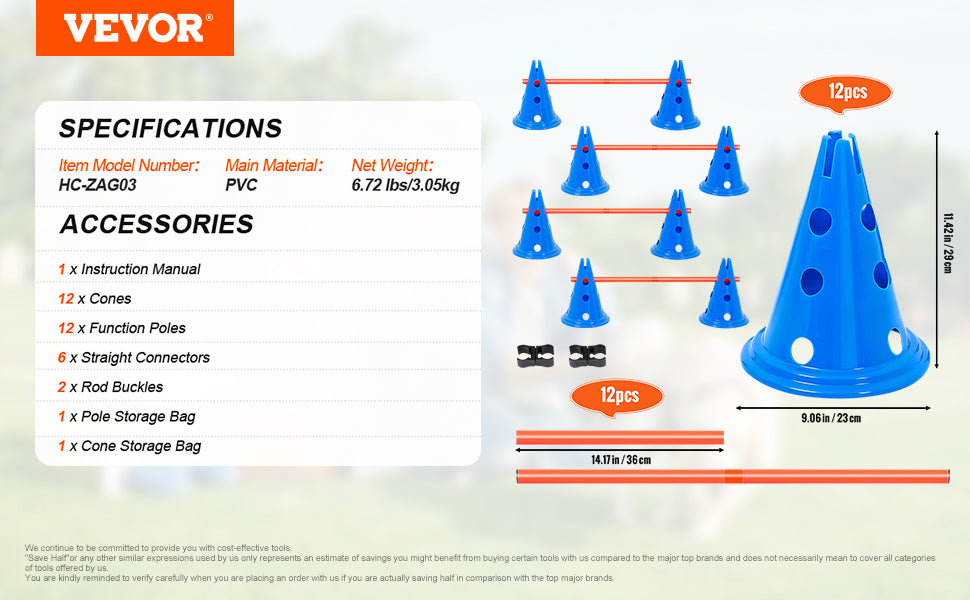 VEVOR Dog Agility Cone & Rod Set – 6 Hurdles + Carry Bag