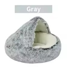 Plush Hooded Cat & Dog Bed – Fluffy 2-in-1 Nest for Small Pets