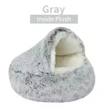 Plush Hooded Cat & Dog Bed – Fluffy 2-in-1 Nest for Small Pets