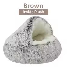 Plush Hooded Cat & Dog Bed – Fluffy 2-in-1 Nest for Small Pets