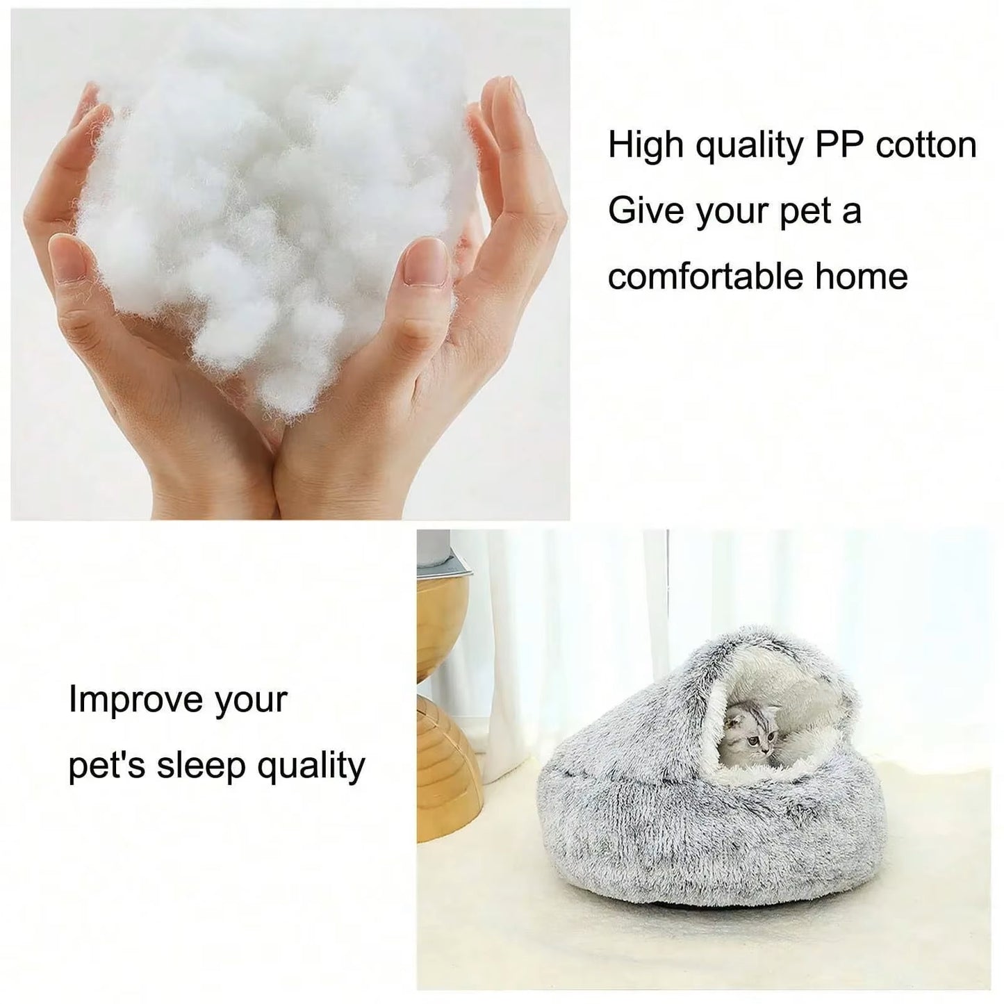 Plush Hooded Cat & Dog Bed – Fluffy 2-in-1 Nest for Small Pets