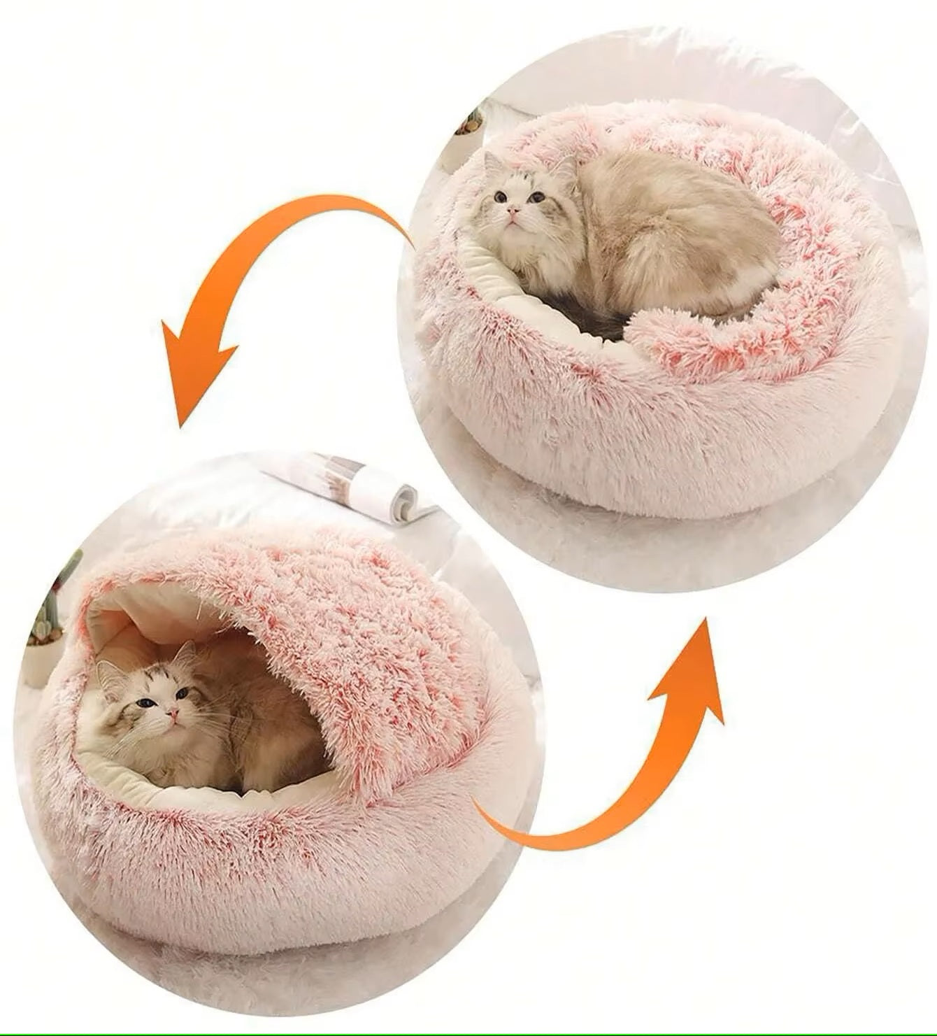 Plush Hooded Cat & Dog Bed – Fluffy 2-in-1 Nest for Small Pets