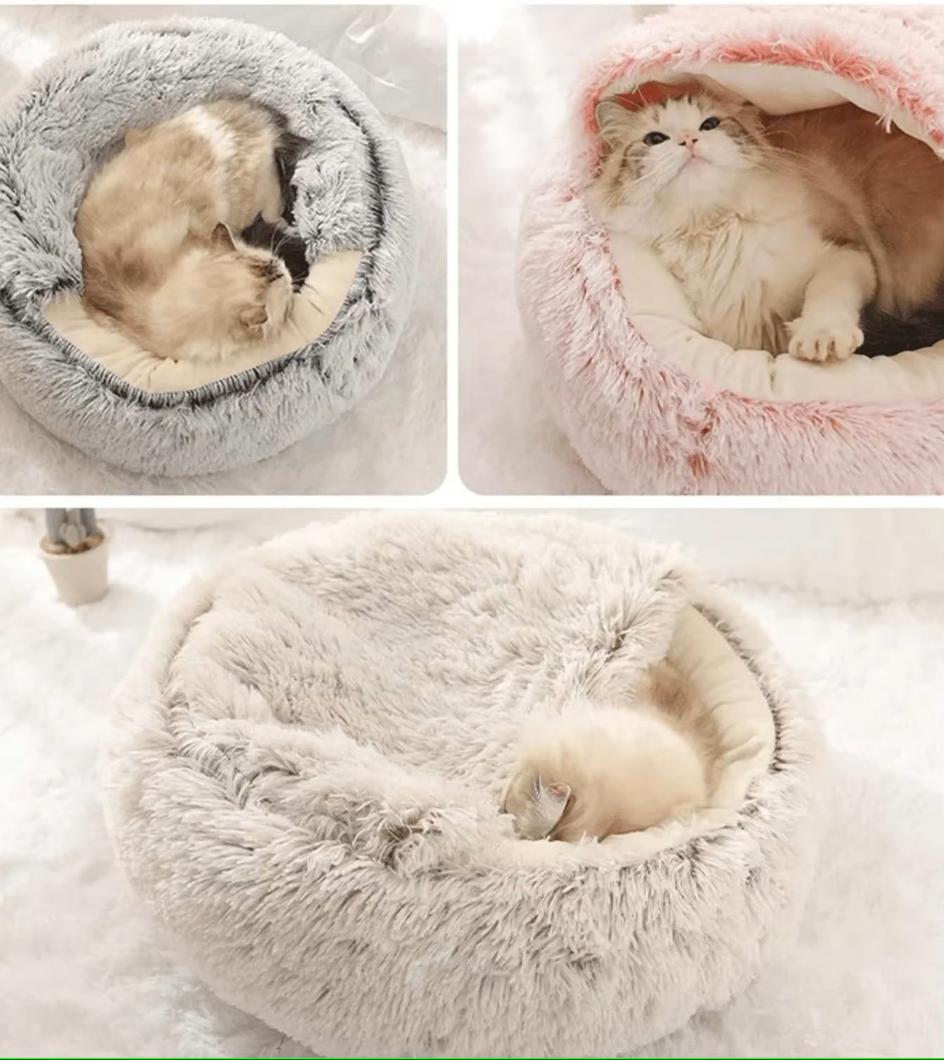 Plush Hooded Cat & Dog Bed – Fluffy 2-in-1 Nest for Small Pets